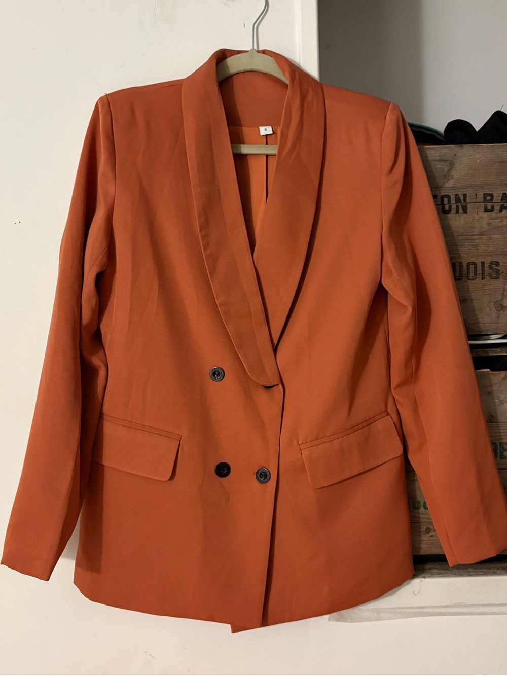 Burnt Orange Double Breasted Oversized Blazer Shawl Lapel Suit Jacket Size Small